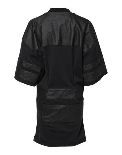 تي شيرت دولتشي آند غابانا أسود من القطن بأكمام قصيرة ورقبة على شكل حرف V