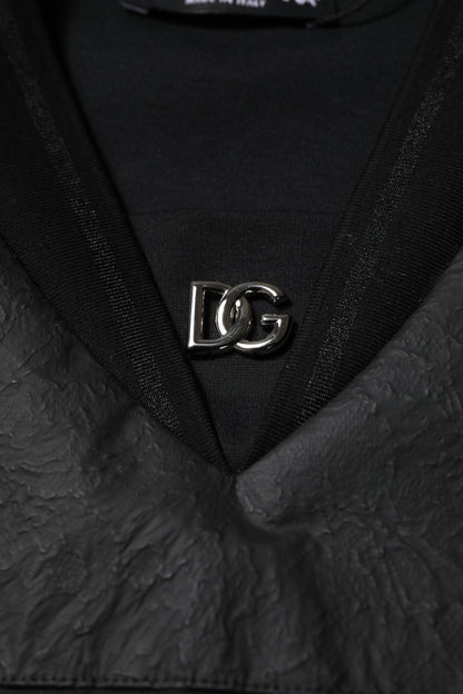 تي شيرت دولتشي آند غابانا أسود من القطن بأكمام قصيرة ورقبة على شكل حرف V