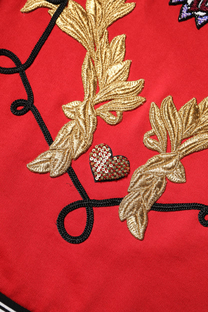 Dolce & Gabbana Red Cotton Queen Sequined Pullover Sweater