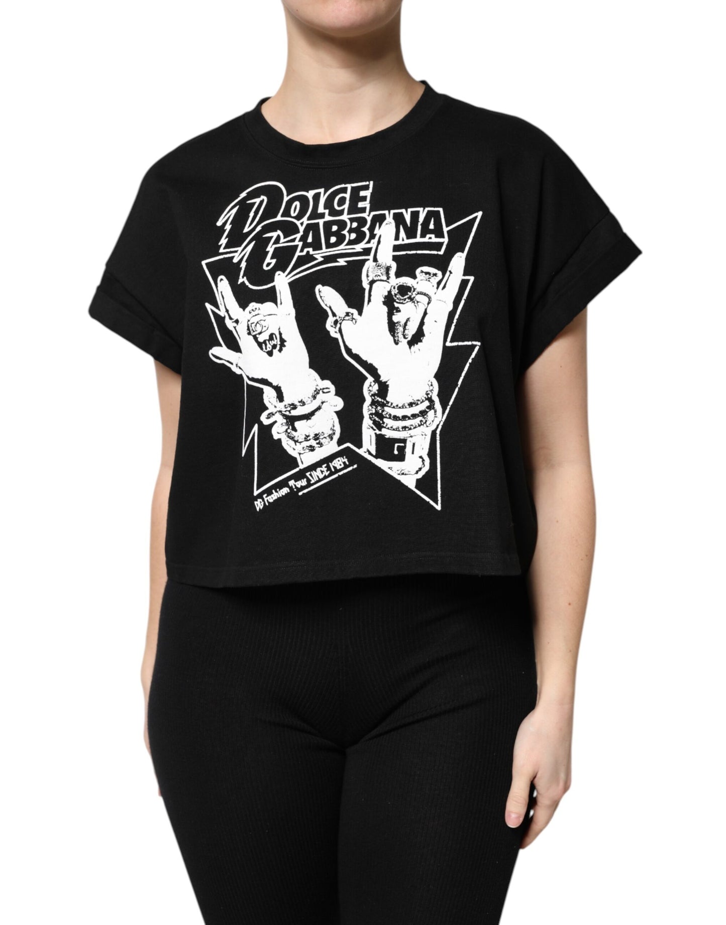 Dolce & Gabbana Black Cotton Printed Short Sleeves T-shirt