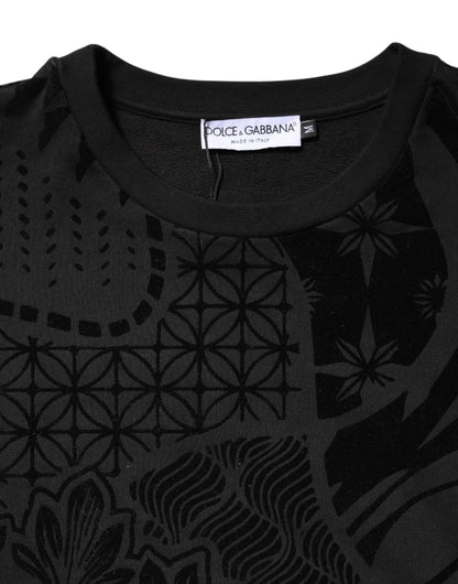 Dolce & Gabbana Black Printed Crew Neck Sweatshirt Sweater
