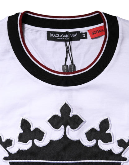 تي شيرت دولتشي آند غابانا أبيض من القطن بتطريز تاج الملك