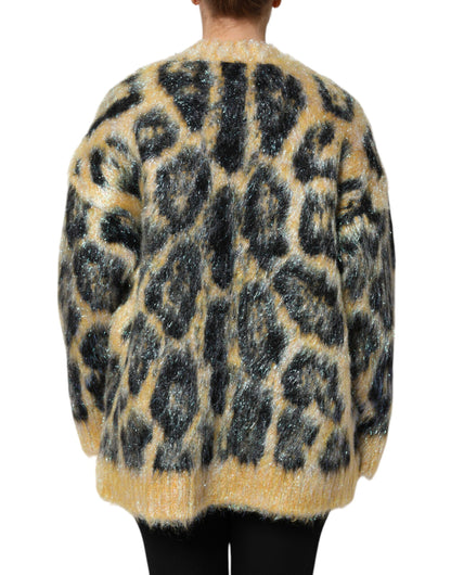 Dolce & Gabbana Multicolor Leopard Mohair Crew Neck Sweater