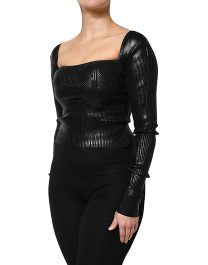 بلوزة دولتشي آند غابانا سوداء بأكمام طويلة من الفيسكوز