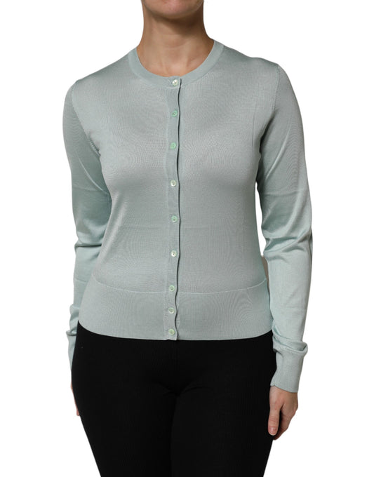 سترة كارديجان من دولتشي آند غابانا، مصنوعة من الحرير باللون الأخضر الفاتح