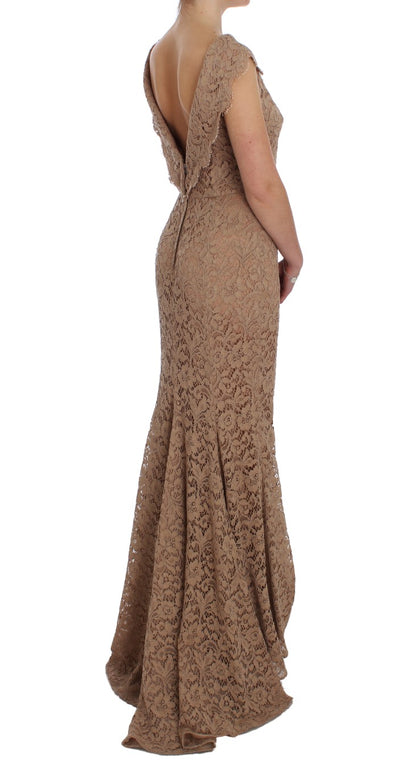 دولتشي آند غابانا فستان وردي كامل الطول من الدانتيل