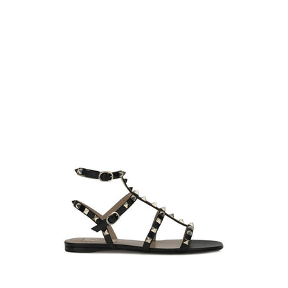 Valentino Garavani Black Calf Leather Bos Taurus Flat Sandals