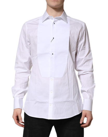 Dolce & Gabbana White Silk Bib Poplin GOLD Men Formal Shirt