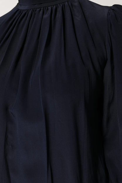 Dolce & Gabbana Blue Silk Mock Neck Long Sleeves Blouse Top