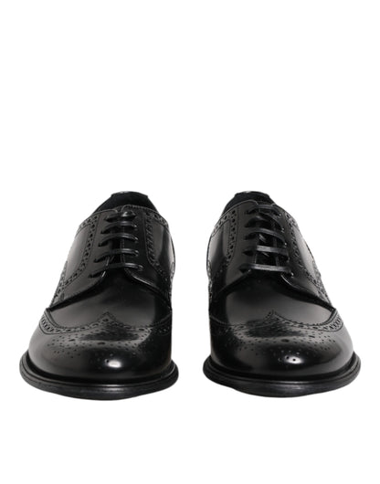Dolce & Gabbana Black Leather Derby Wingtip Formal Shoes