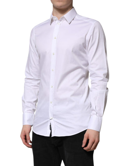 Dolce & Gabbana White Cotton GOLD Long Sleeve Men Dress Shirt