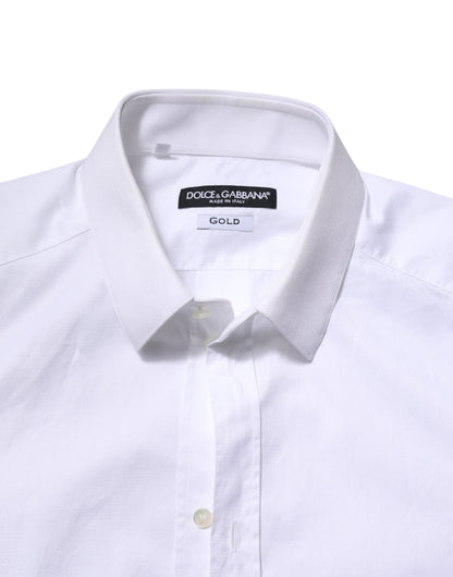Dolce & Gabbana White Cotton GOLD Long Sleeve Men Dress Shirt
