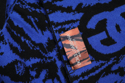 Dolce & Gabbana Blue Black Logo Neck Warmer Wrap Shawl Scarf