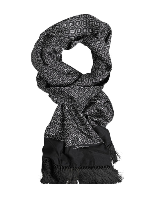 Dolce & Gabbana Black Patterned Fringes Men Foulard Scarf