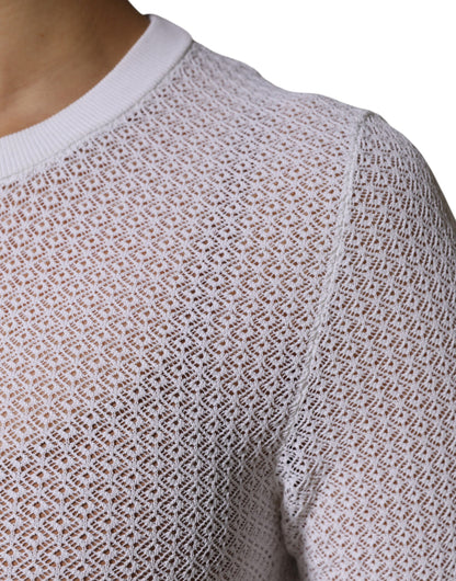 بلوزة دولتشي آند غابانا بيضاء بأكمام طويلة وياقة مستديرة