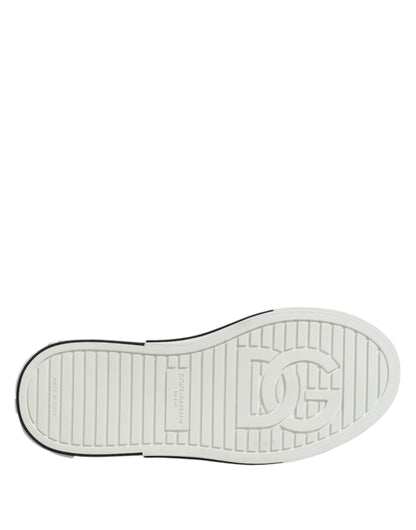 حذاء سنيكرز رجالي من الجلد الأبيض المنقط من دولتشي آند غابانا سهل الارتداء