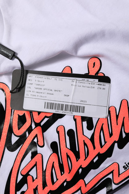 تي شيرت دولتشي آند غابانا أبيض قطني بطبعة جرافيكية ورقبة دائرية