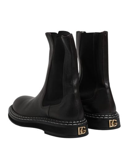 حذاء بوت أسود من الجلد بطول منتصف الساق من دولتشي آند غابانا