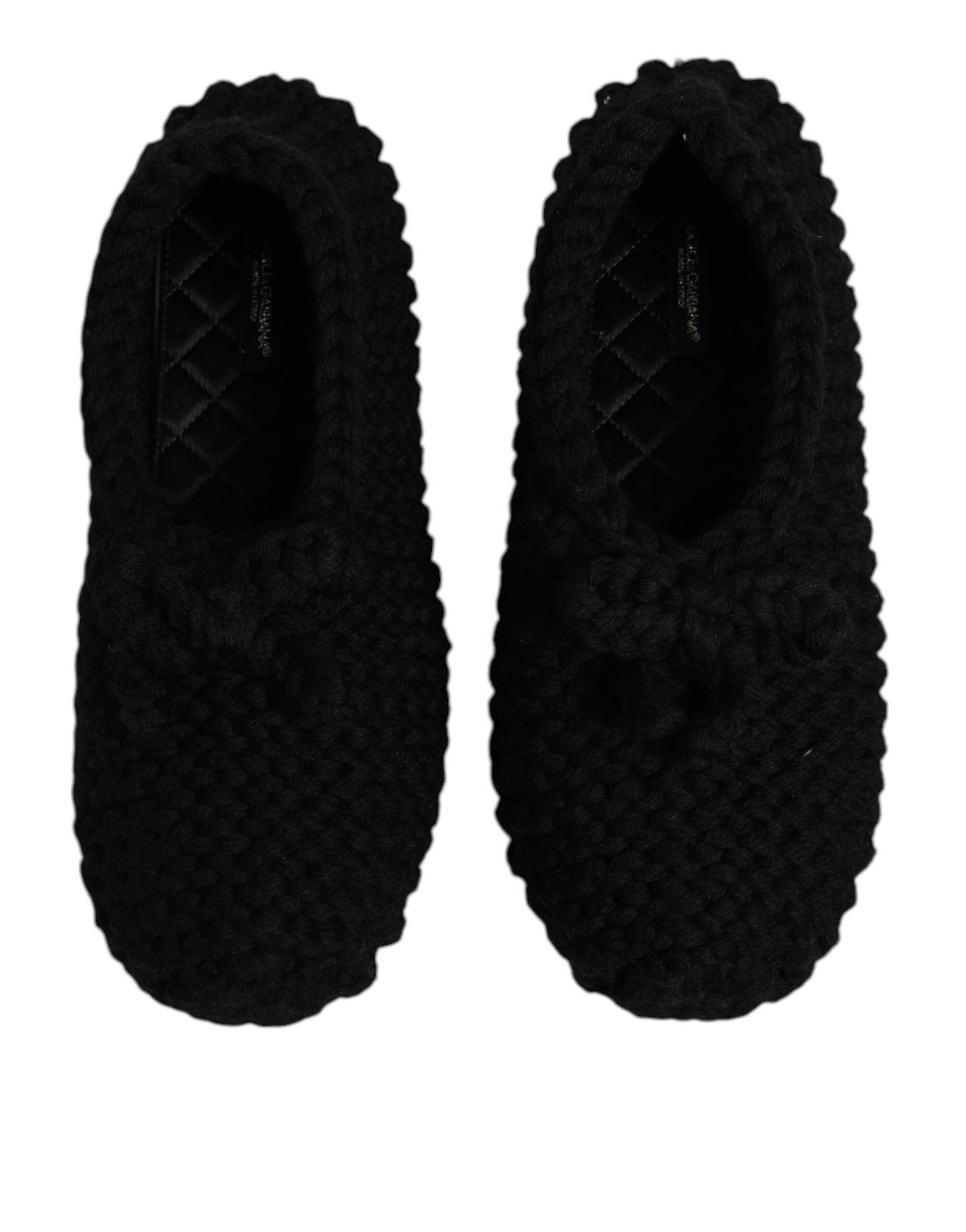 حذاء باليرينا مسطح سهل الارتداء من دولتشي آند غابانا، أسود من الصوف