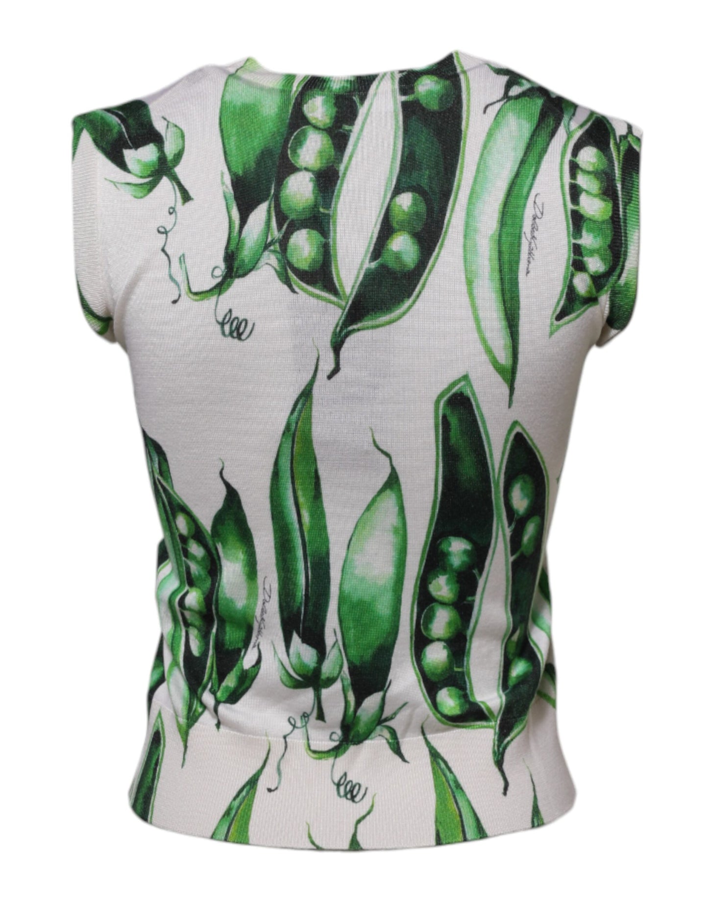 Dolce & Gabbana White Green Pea Print Sleeveless Blouse Top