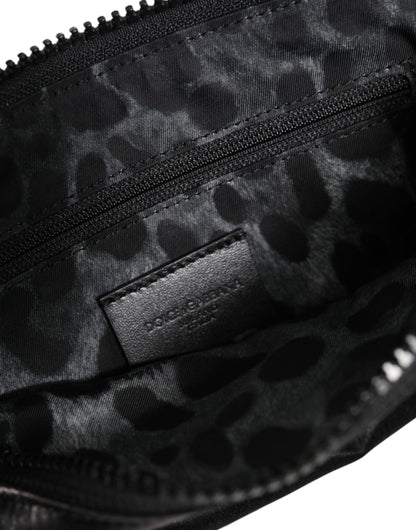 حقيبة كلاتش دولتشي آند غابانا سوداء من النايلون مزودة بلوحة مفاتيح ولوحة شعار