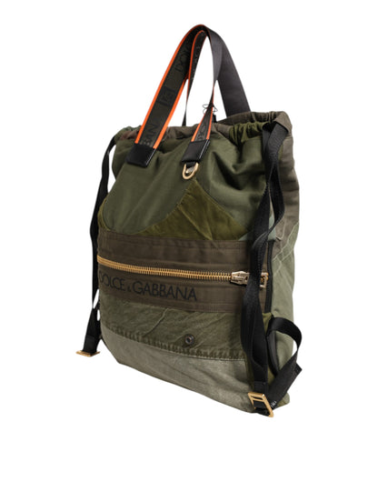 Dolce & Gabbana Military Green Patchwork Rucksack Backpack Bag