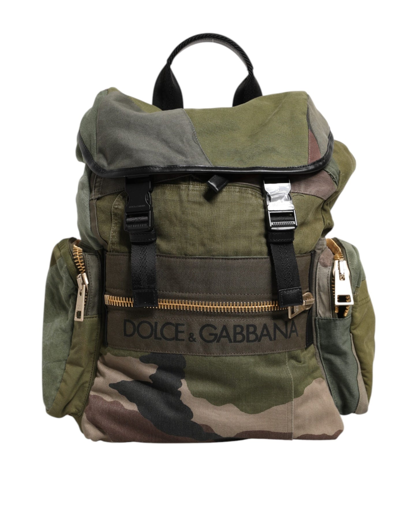 Dolce & Gabbana Military Green Patchwork Rucksack Backpack Bag