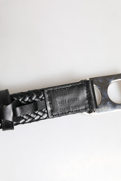 حزام دولتشي آند غابانا الكلاسيكي المصنوع من الجلد الأسود مع مشبك وشعار DG