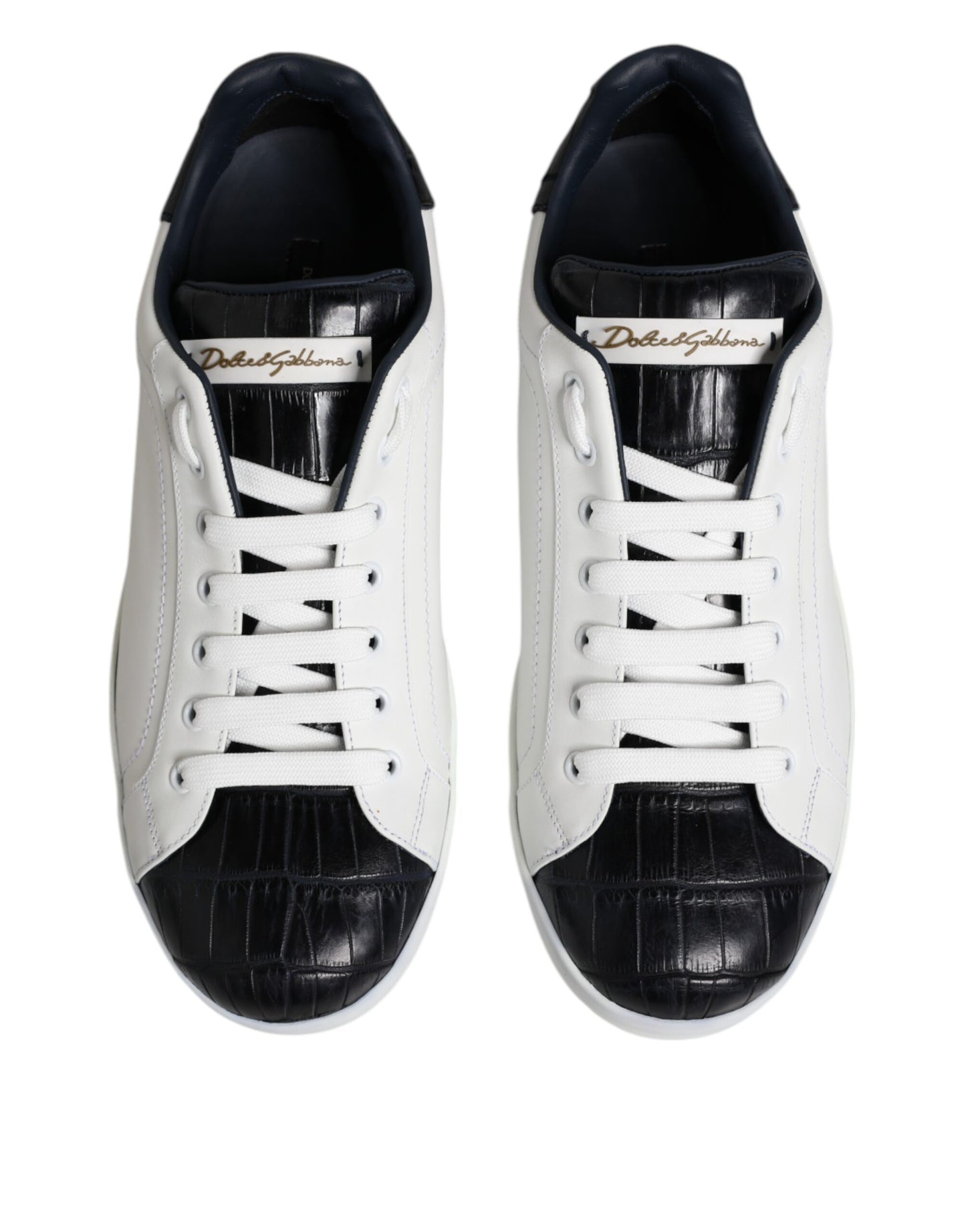 Dolce & Gabbana White Black Leather Portofino Sneaker Shoes