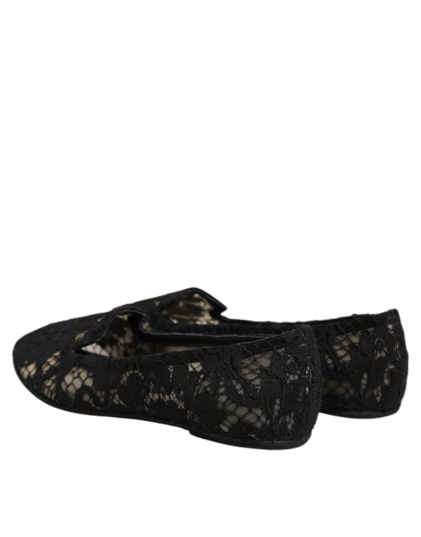 Dolce & Gabbana Black Taormina Lace Slip On Flats Shoes