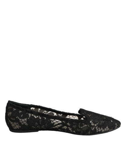 Dolce & Gabbana Black Taormina Lace Slip On Flats Shoes