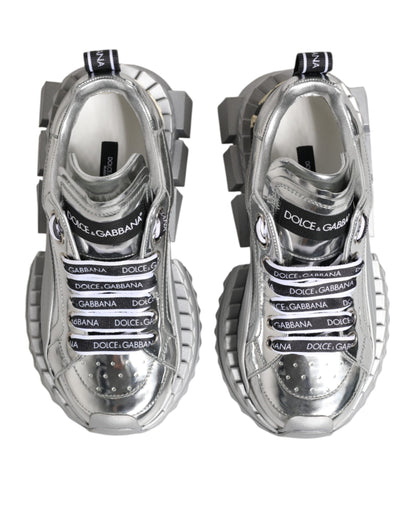 Dolce & Gabbana Silver Leather Super Queen Sneakers Shoes