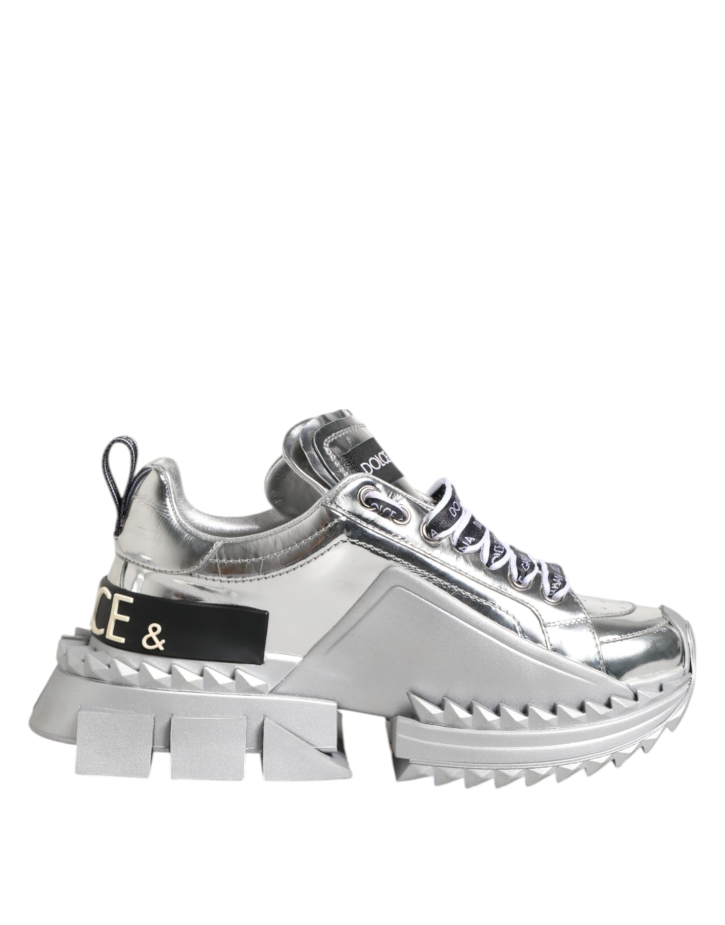 Dolce & Gabbana Silver Leather Super Queen Sneakers Shoes