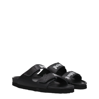Palm Angels Black Leather Slippers