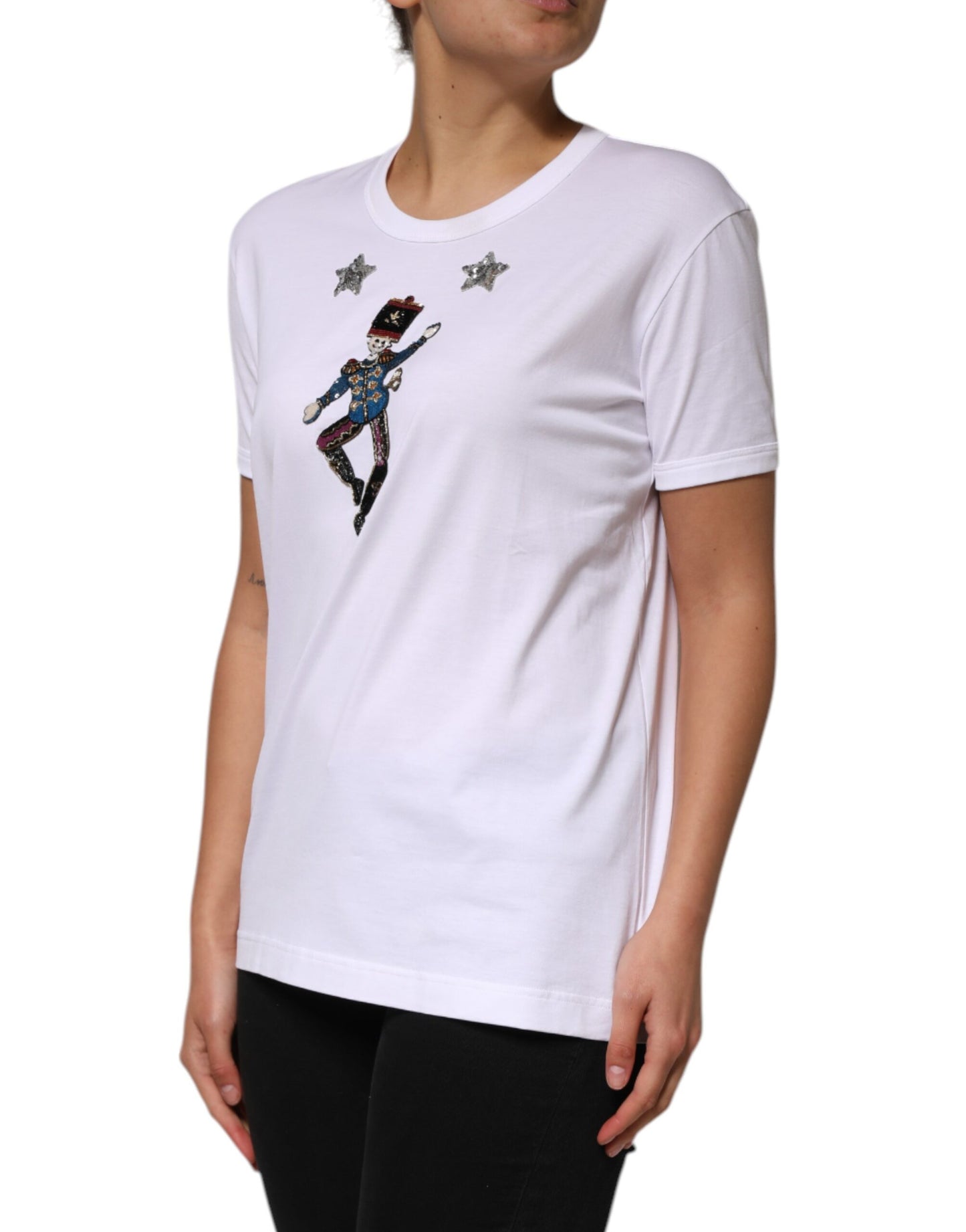 Dolce & Gabbana White Cotton Sequin Embellished Top T-shirt