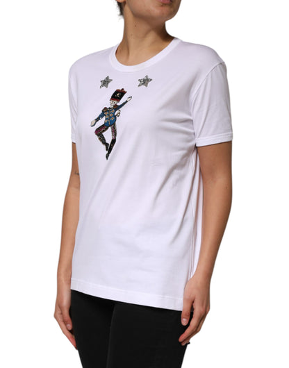 Dolce & Gabbana White Cotton Sequin Embellished Top T-shirt