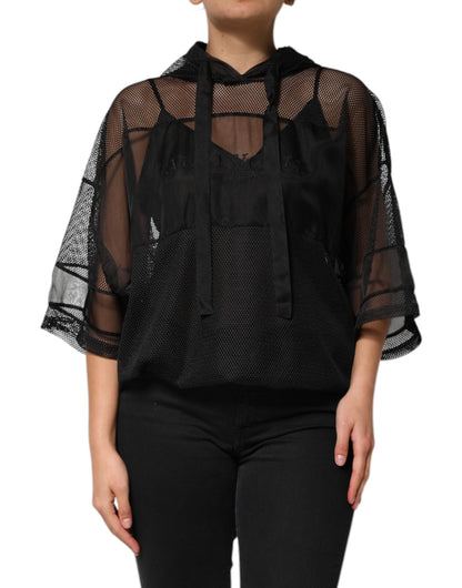 سترة دولتشي آند غابانا سوداء شفافة بغطاء رأس