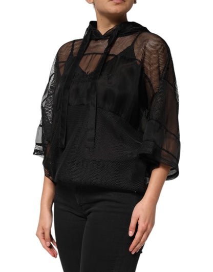 سترة دولتشي آند غابانا سوداء شفافة بغطاء رأس