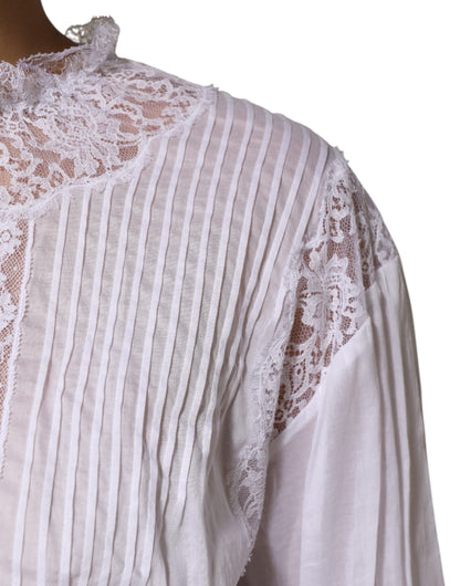 بلوزة دولتشي آند غابانا بيضاء من القطن والدانتيل بأكمام طويلة