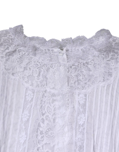 بلوزة دولتشي آند غابانا بيضاء من القطن والدانتيل بأكمام طويلة