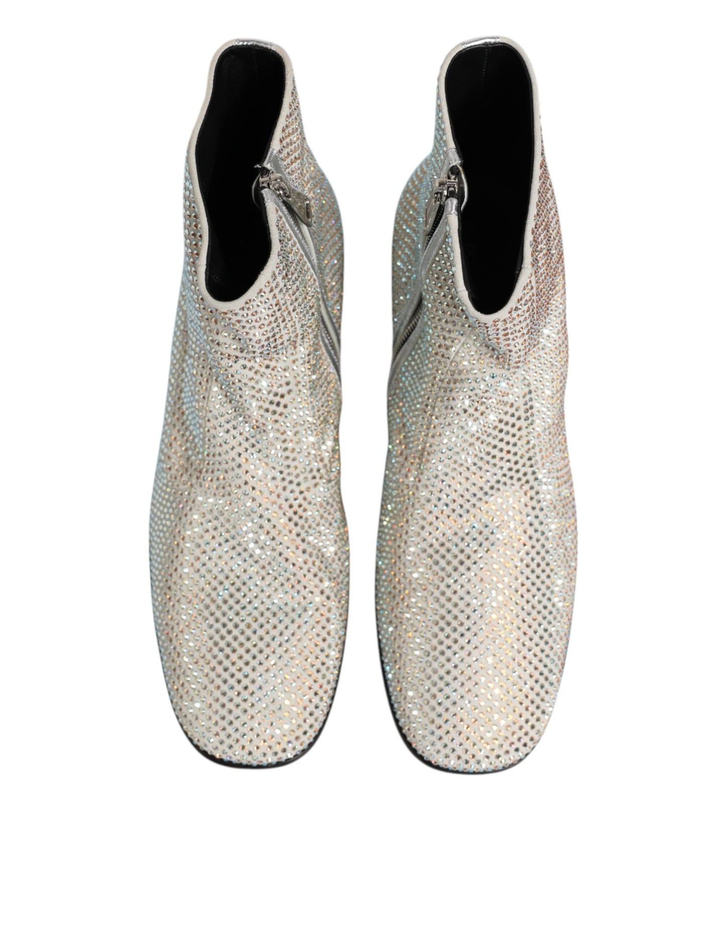 حذاء دولتشي آند غابانا أبيض ستراس بشعار DG بكعب عالٍ حتى الكاحل