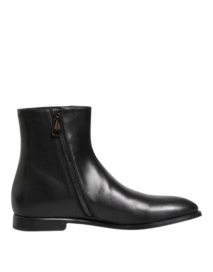 Dolce & Gabbana Black Leather Mid Calf Men Boots Shoes