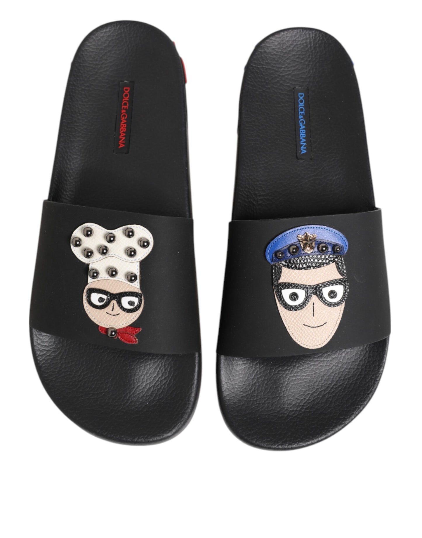 حذاء دولتشي آند غابانا الأسود المصنوع من الجلد، حذاء مسطح للشاطئ