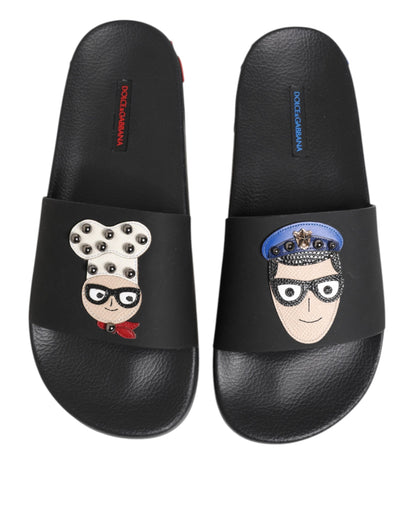 حذاء دولتشي آند غابانا الأسود المصنوع من الجلد، حذاء مسطح للشاطئ