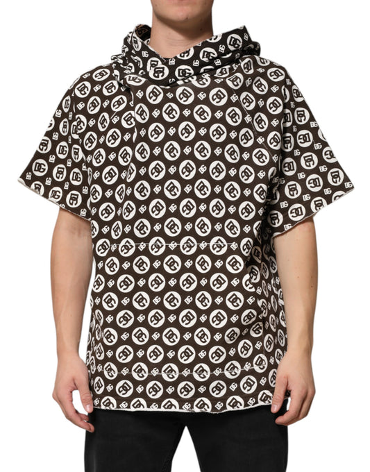 سترة قصيرة بغطاء رأس وشعار DG باللون البني والأبيض من Dolce &amp; Gabbana