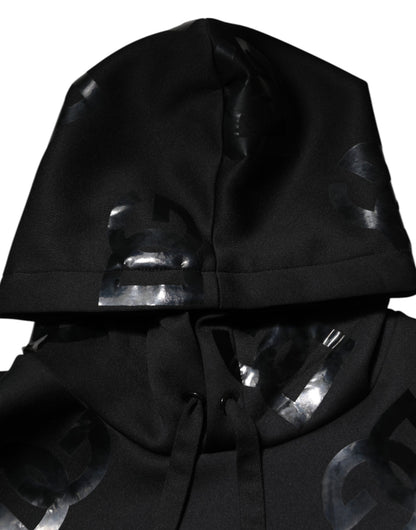 سترة دولتشي آند غابانا سوداء بغطاء رأس وطبعة معدنية وشعار DG