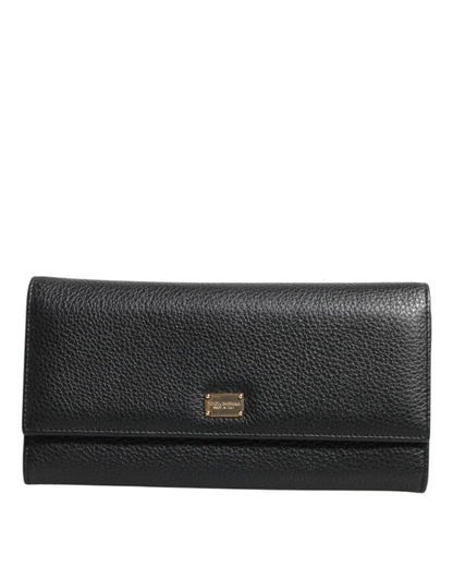 محفظة دولتشي آند غابانا ثلاثية الطي من الجلد الأسود مع لوحة شعار