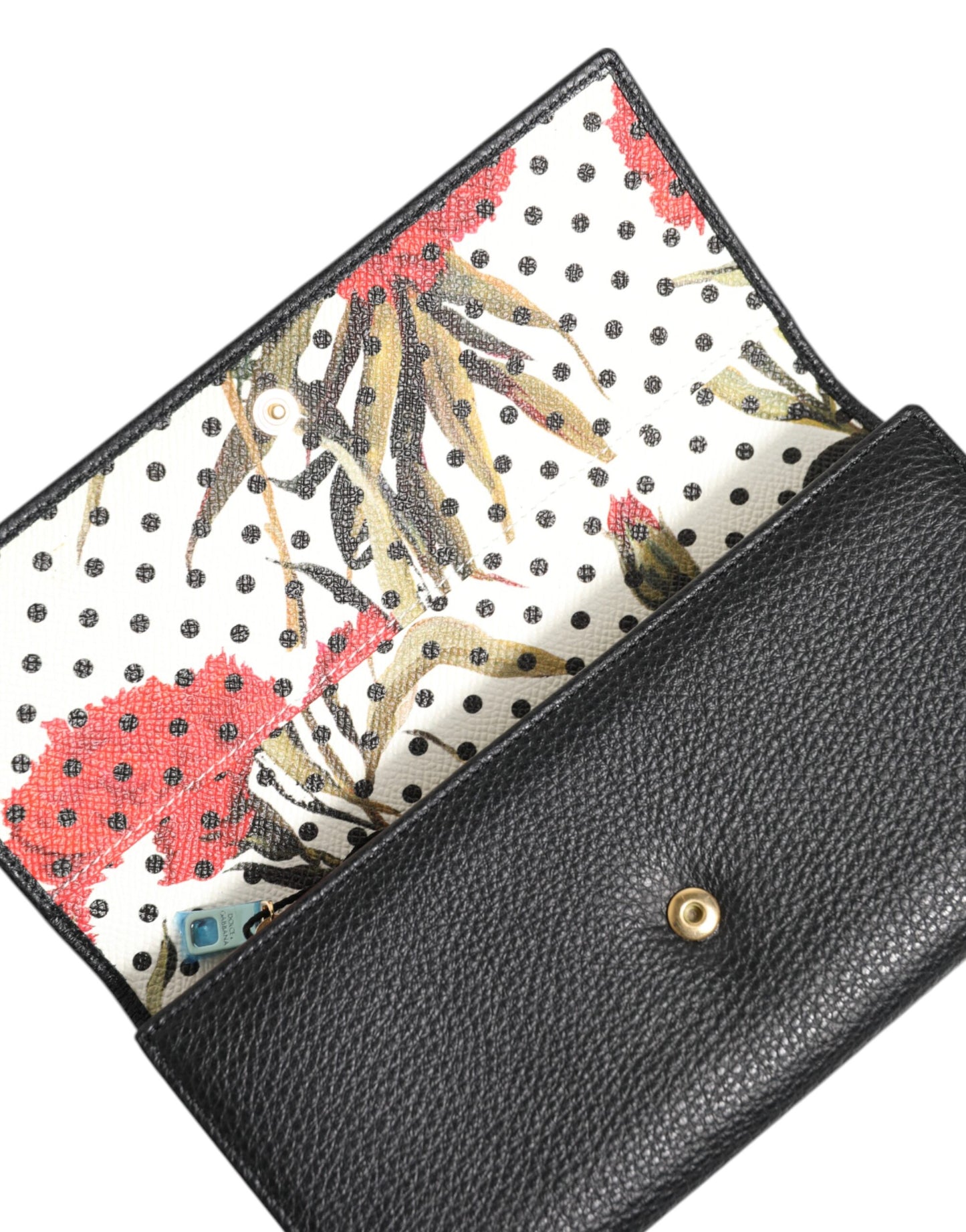 محفظة دولتشي آند غابانا ثلاثية الطي من الجلد الأسود مع لوحة شعار