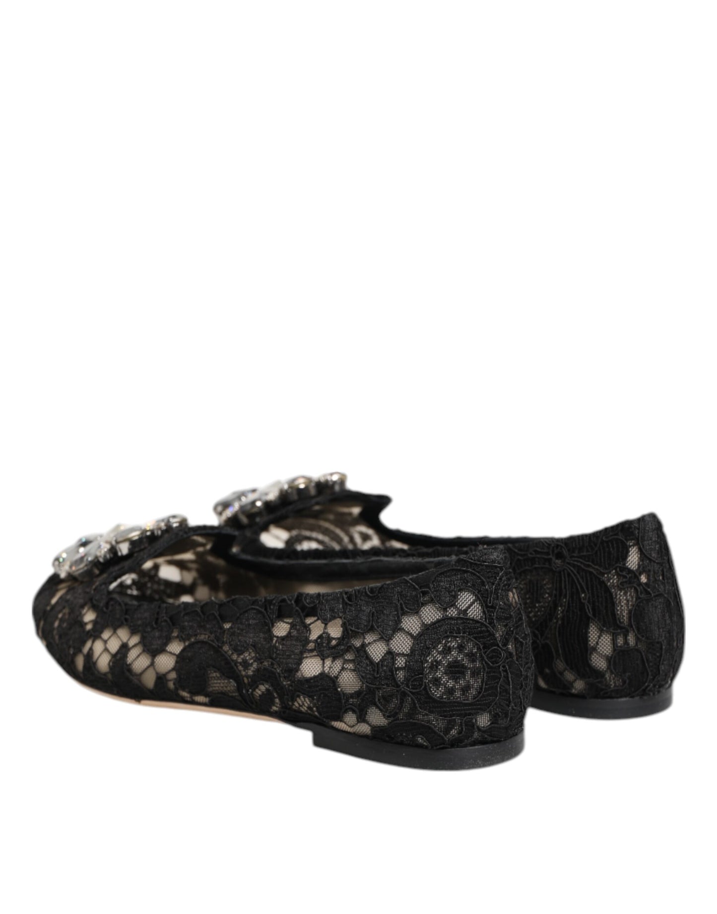 Dolce & Gabbana Black Taormina Lace Crystals Flats Shoes