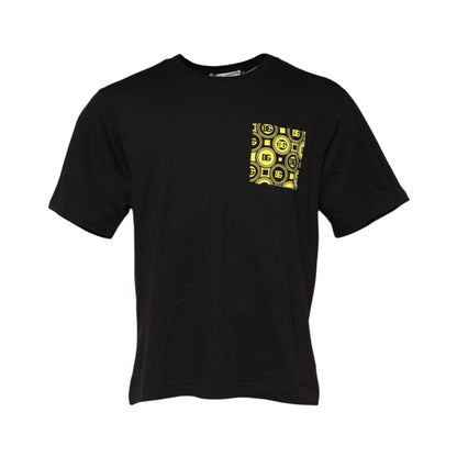 تي شيرت دولتشي آند غابانا أسود بسيط من القطن برقبة دائرية